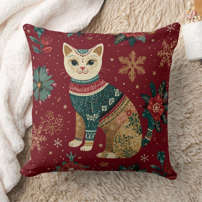 Cojín Decorativo Festive Winter Holidays Cat In Sweater (Manta)