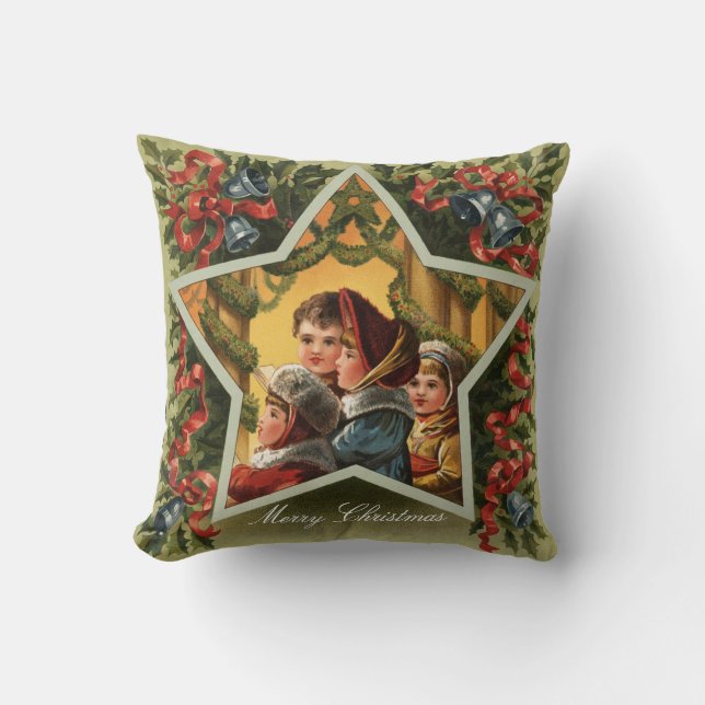 Cojín Decorativo Festividad de la Navidad Feliz Caroleros (Anverso)