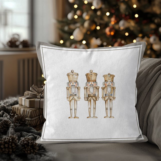 Cojín Decorativo Festividad de los Navidades de ballet de cazabomba (Gold Nutcracker traditional Christmas throw pillow)