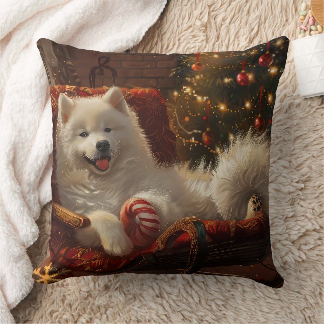 Cojín Decorativo Festividad de los Navidades de perro de Samoyed (Manta)