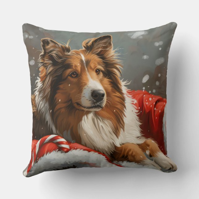 Cojín Decorativo Festividad de los Navidades de Rough Collie Dog (Reverso )