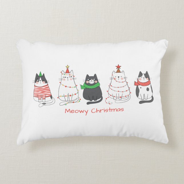 Cojín Decorativo Festividad de los Navidades Meowy gatos (Anverso)