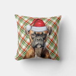 Cojín Decorativo Festividad de Navidades de Boxer Perro Rojo y Verd