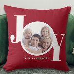 Cojín Decorativo Festividad de Navidades modernos foto personalizad<br><div class="desc">Añada un toque de alegría a su decoración festiva de este año con esta moderna foto de Pillow para Navidades. Está decorado con la palabra JOY en tipografía blanca moderna sobre un fondo rojo marrón. Personalizable fácil con tu foto y nombre.</div>