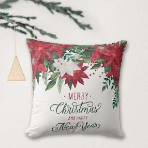 Cojín Decorativo Festividad de poinsettia blanca y roja