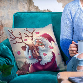 Cojín Decorativo Festividad divertida de Papá Noel y de renos