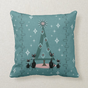 Cojín Decorativo Festividad familiar de gatos a mediados del siglo