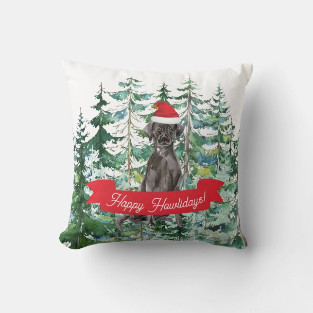 Cojín Decorativo Festividad feliz Howlidays Black Lab Dog (Anverso)