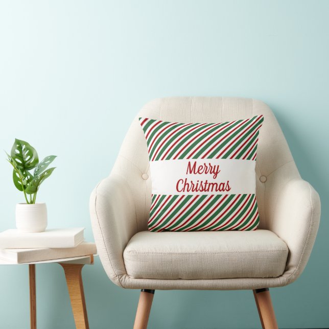 Cojín Decorativo Festividad Feliz Navidad Estripas Rojas Verdes (Silla)