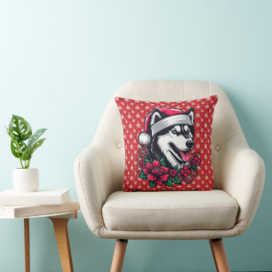 Cojín Decorativo Festividad floral Husky Dog con Santa Hat Xmas cac
