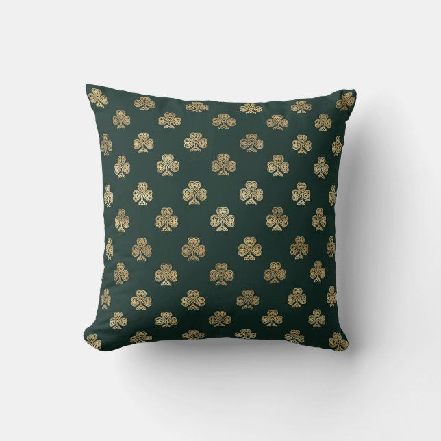 Cojín Decorativo Festividad Gold Celtic Shamrock Green (Anverso)