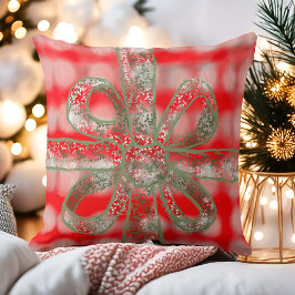 Cojín Decorativo Festividad lindo enrejado rojo sabio gris blanco a