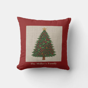 Cojín Decorativo festividad rústica de bordado de árboles de navida