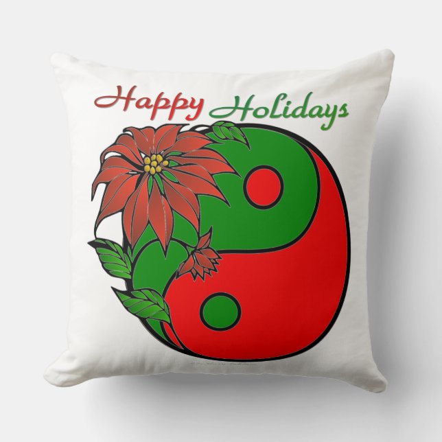 Cojín Decorativo Festividad Yin Yang Poinsettia Verde Rojo (Anverso)