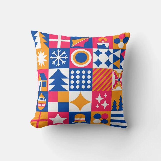 Cojín Decorativo Festividades de los Navidades de Bauhaus azul rosa (Anverso)