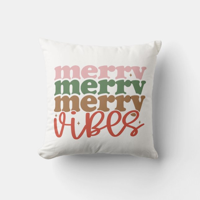 Cojín Decorativo Festividades de los Navidades Merry Vibes Retro Gr (Anverso)