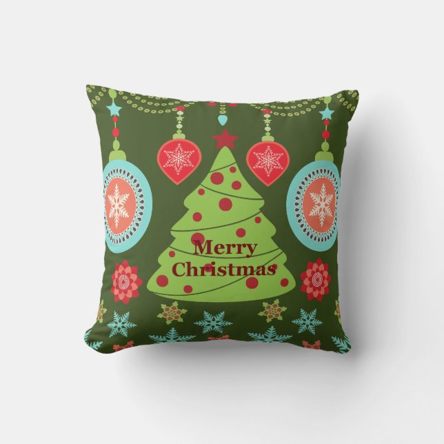 Cojín Decorativo Festividades retro Árbol navideño de nieve (Anverso)