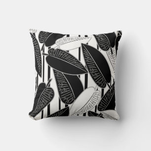 Cojín Decorativo Ficus negro moderno hojas con rayas abstractas p