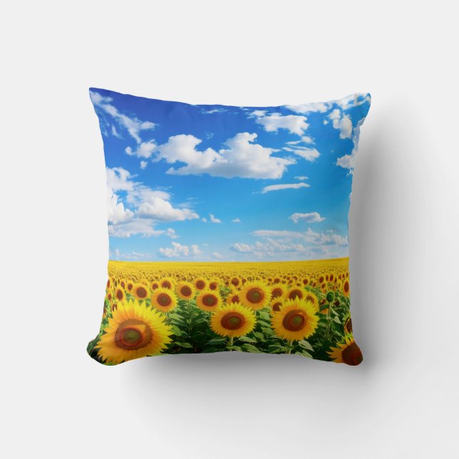 Cojín Decorativo Field of sunflowers under blue sky, vibrant summer (Anverso)