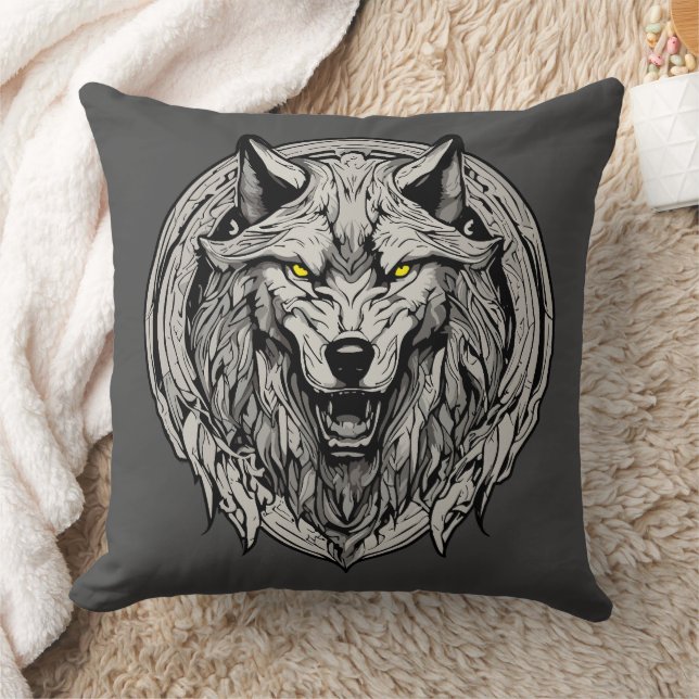 Cojín Decorativo Fierce Wolf Mandala: Símbolo de fuerza (Manta)