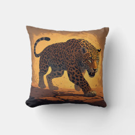 Cojín Decorativo Fiero Leopardo Merodeando al Atardecer