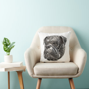 Cojín Decorativo Fiero Toro Celta de Plata Guerrera Nudo Tótem