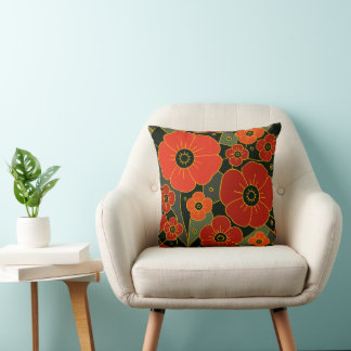 Cojín Decorativo Fiery Garden – Stylized Poppy Bloom