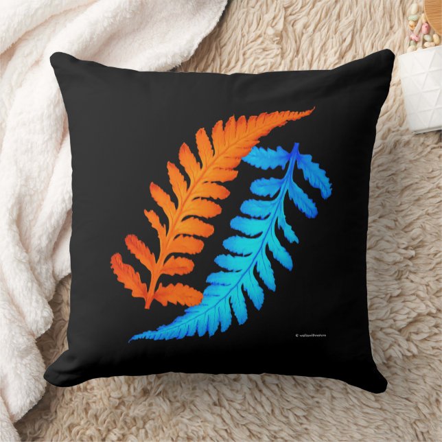Cojín Decorativo Fiery Naranja azul eléctrico helechos pintados jap (Manta)