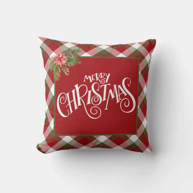 Cojín Decorativo Fiesta blanca verde roja - Feliz Navidad (Anverso)