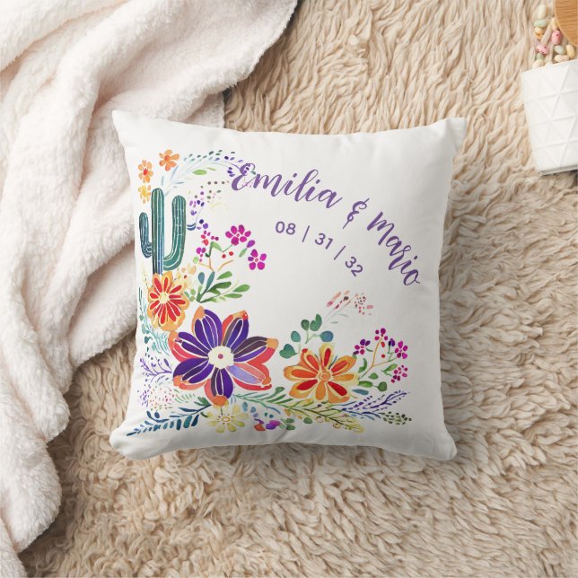 Cojín Decorativo FIESTA Cactus Folkart Flores Personalizado (Manta)