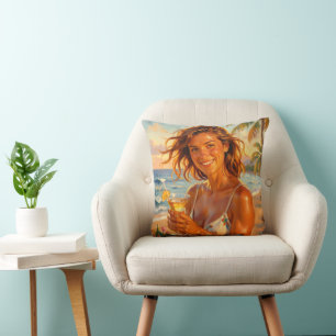 Cojín Decorativo Fiesta con bronceado y achispada Vibra de playa Re
