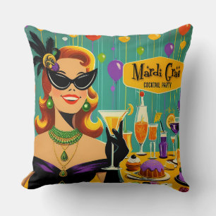 Cojín Decorativo Fiesta de Cocktail Retro Mardi Gras de los 50