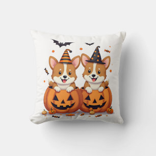 Cojín Decorativo Fiesta de Corgi de Calabaza