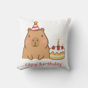 Cojín Decorativo Fiesta de Cumpleaños de Capy Capybara Lindo