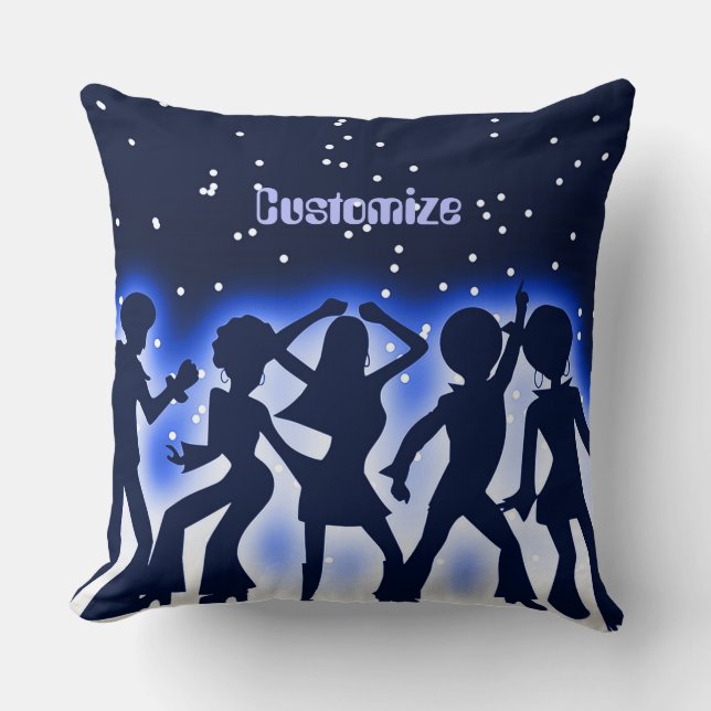 Cojín Decorativo Fiesta de danza retro azul (Anverso)
