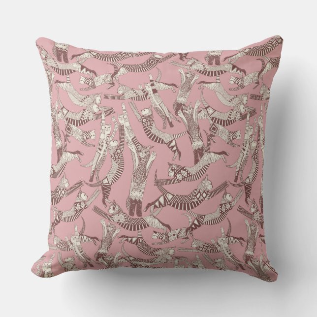 Cojín Decorativo fiesta de gato rosa (Anverso)