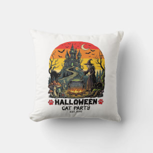 Cojín Decorativo Fiesta de Gatos de Halloween Bruja Caldero Gatos N