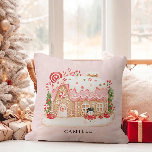 Cojín Decorativo Fiesta de Gingerbread House Navidades (Kids Christmas Personalized Decorative Pillow)