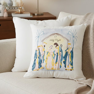 Cojín Decorativo Fiesta de la natividad dorada y azul 