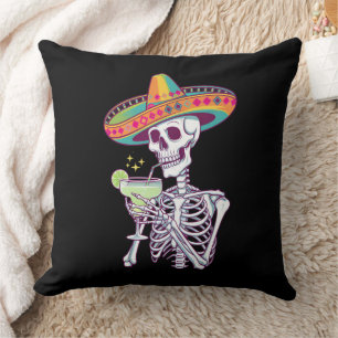 Cojín Decorativo Fiesta de Margarita del Esqueleto Mexicano Cinco D