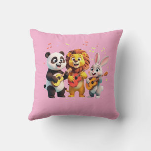 Cojín Decorativo 🎵 Fiesta de Música de Animales de Dibujos Animado