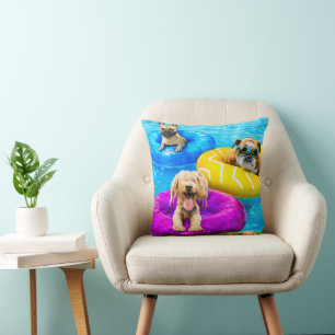 Cojín Decorativo Fiesta de Perros en la Piscina