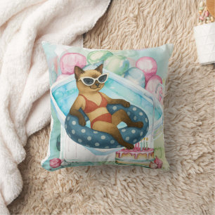 Cojín Decorativo Fiesta de Piscina para amantes de gatos siameses