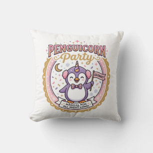 Cojín Decorativo Fiesta de Unicornio Penguicornio POD Lista Diseño