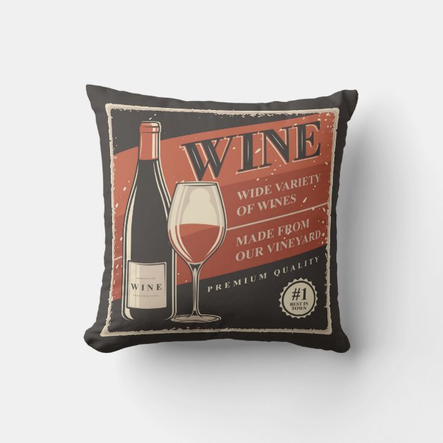 Cojín decorativo fiesta de vino retro (Anverso)