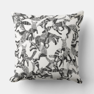Cojín Decorativo fiesta de zorro de bosque blanco negro