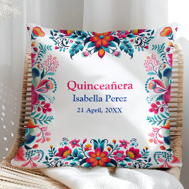 Cojín Decorativo Fiesta Mexicana Floral Quinceanera Cumpleaños