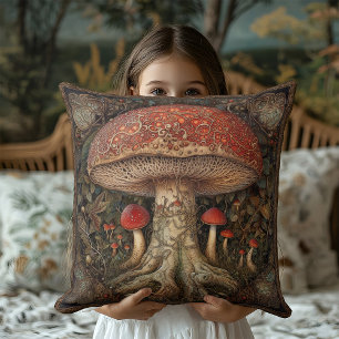 Cojín Decorativo Fiesta Mística de Hongos Cottagecore Rústico