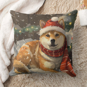 Cojín Decorativo Fiesta Navideña del Perro Shiba Inu