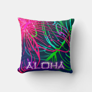 Cojín Decorativo Fiesta Tropical Luau Eléctrica Noche Neon Aloha